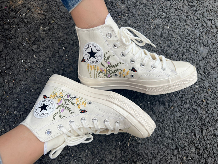 Converse Embroidered/ Mushroom Converse Shoes / Converse Low Neck Floral Embroidery