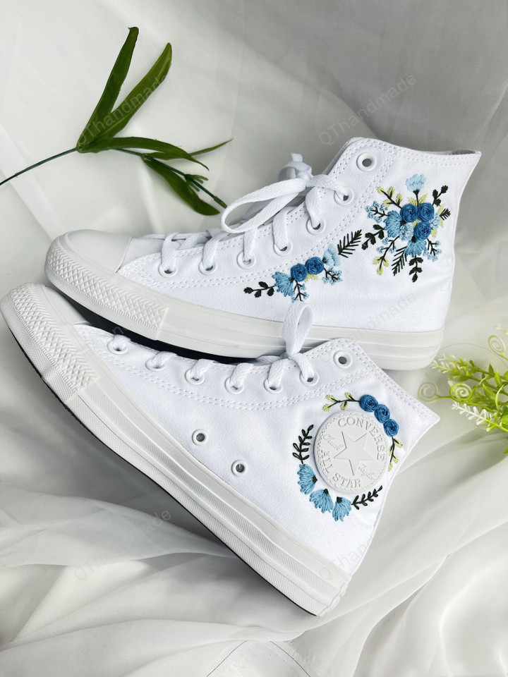 Converse Embroidered/ Mushroom Converse Shoes / Floral Embroidery Converse