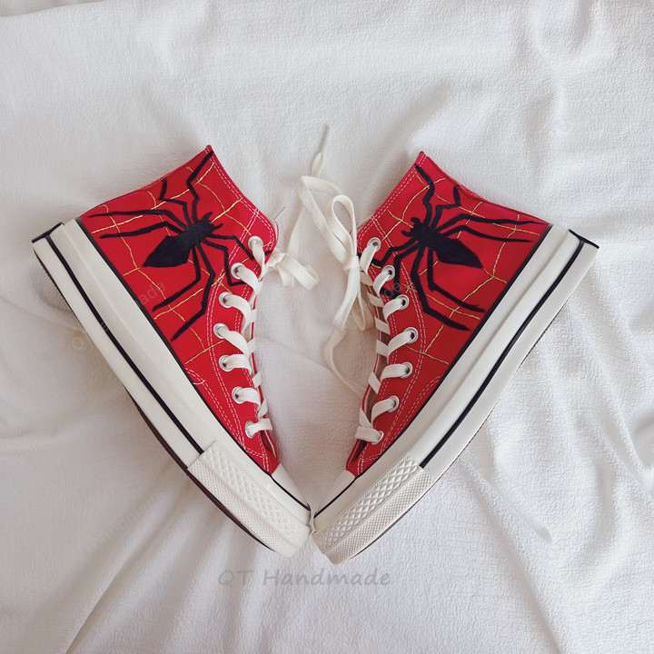 Spider Painting Converse, Embroidered Spider Web Spider Shoes, Sparkly Spider Web Converse, Spider Man, No Way Home Converse, Home Coming