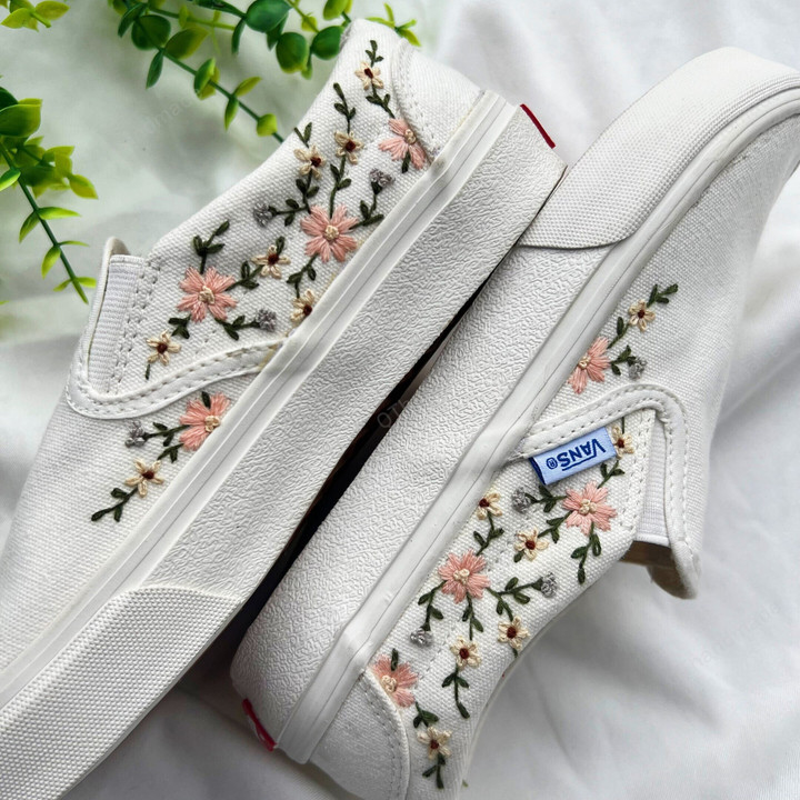 Vans Custom Rose Flower Embroidery/ Embroidered Sneakers Wedding Rose Flowers/ Custom Vans Chuck Taylor 1970s Gift For Her