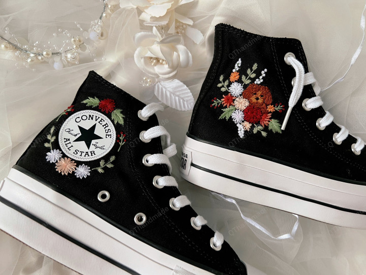 Converse Custom Flowers And Pets/ Embroidered Sneakers Rose Flowers/ Gifts Mom