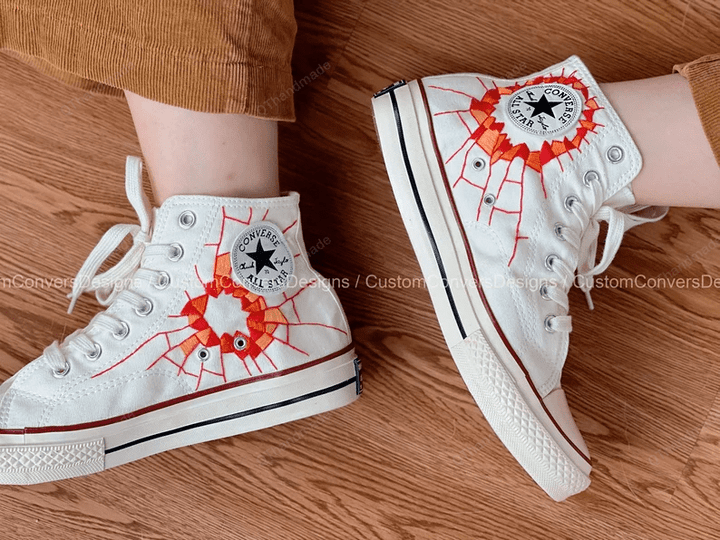 Embroidered Logo Color Puzzle Piece/ Embroidered Converse Mirror With Orange Tones/ Custom Converse Chuck Taylor 1970s