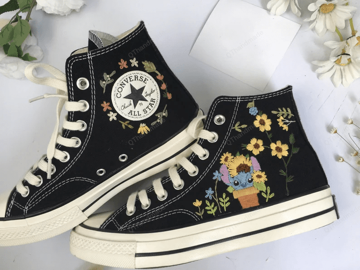 Embroidered Sneakers Logo Mushroom/ Embroidered Sneakers Logo Flowers/ Wedding Converse Shoes/ Custom Converse Platform