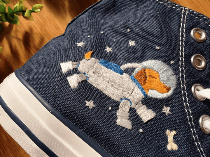 Converse High Tops Planet Dog/Custom Converse Universe And Stars Embroidery/ Custom Converse Chuck Taylor 1970s Embroidery Logo/ Custom Converse Platform