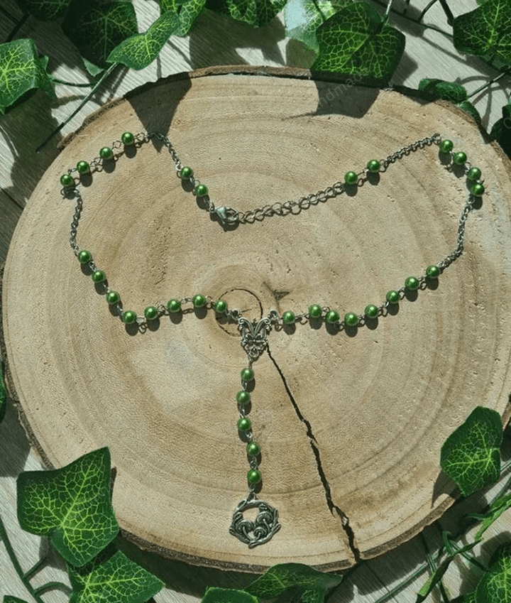 Green Mushroom Pearl Necklace Y2k Jewelry Beaded Necklace/Fairy Fairycore Necklaces/Wanderlust Y2K Cottagecore Accessories/Bestie gift