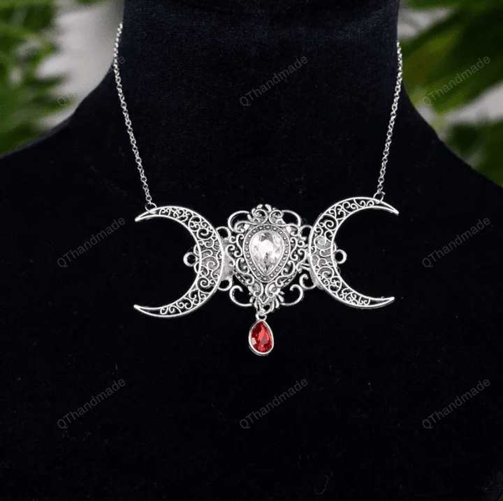 Witch Crescent Moon With Crystal Pendant Necklace Magic Energy Pagan Necklace for women/Neck Chains/Gift For Her/Y2K Necklace Accessories