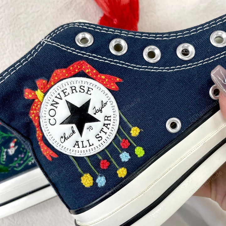 Custom Converse Chuck Taylor 1970s Embroidery Floral Gifts Shoes, Embroidery Flowers Leaf Shoes, Custom Name Converse Shoes, Embroidered Flowers Converse Shoes