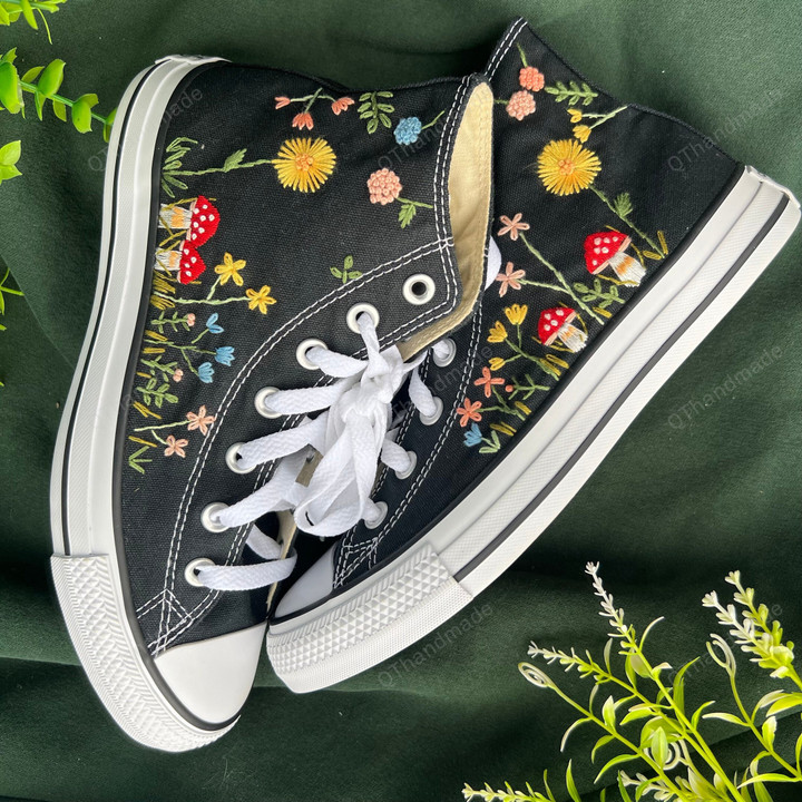 Converse High Tops Flower Embroidery And Kawaii Mushroom/Embroidery Custom Logo Converse Mushroom