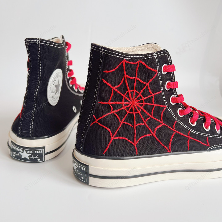 Custom Spider Web Converse Wedding Shoes, Gifts for Her, Spider Embroidery Custom Converse Chuck Taylor Embroidered Shoes Halloween Gifts