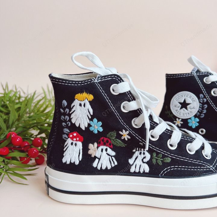 Custom Embroidered Funny Ghost Embroidery Shoes Converse All Star Personalized Halloween Embroidered Gothic Canvas Shoes Halloween Gifts