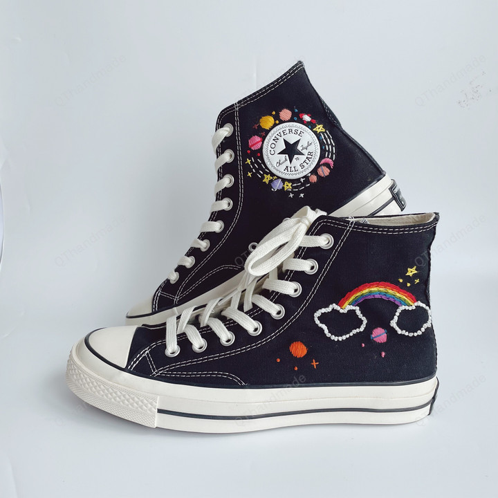 Custom Hand Embroidered Converse Heart Embroidery Space Shoes Chuck Taylor Converse High Top Gifts For Her Embroidered Personalized Gifts