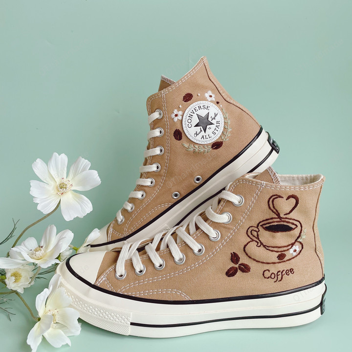 Embroidery Converse Chuck Taylor 1970s Cup Of Coffee Custom Converse Embroidered Converse For Women Personalized Wedding Gifts For Her