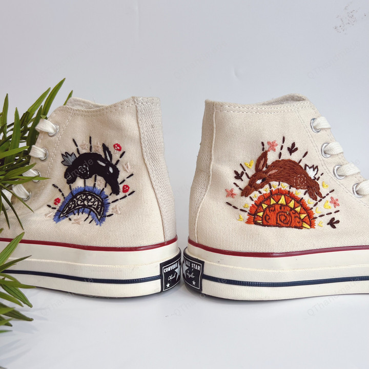 Custom Hand Embroidery Rabbit Embroidery Converse High Top 1970s Flower Converse Personalized Gift For Her Converse High Top Halloween Gift