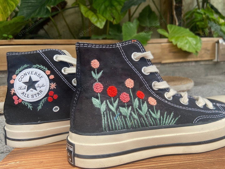 Embroidered Converse/Mushroom Converse/Embroidered Orange mushrooms And Flower/Converse High Tops Chuck Taylor 1970s
