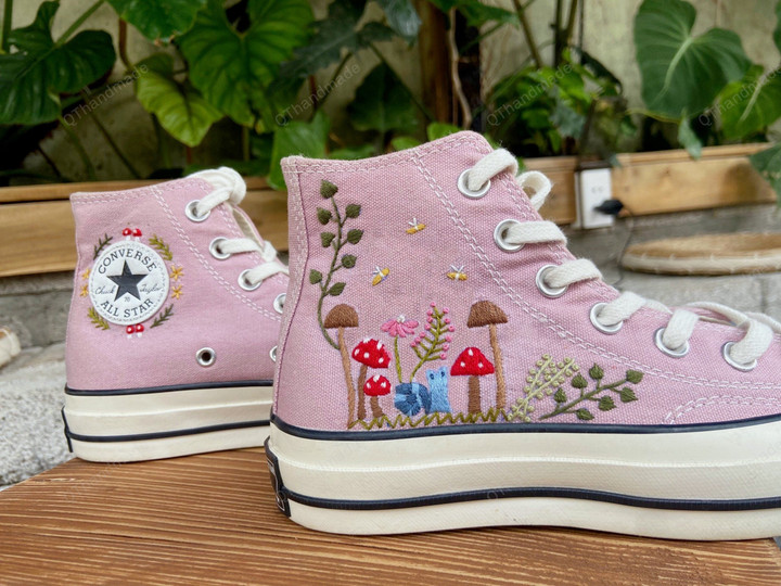 Mushroom And Flower Converse Custom | Mushroom Gift | Converse Chuck Taylor 1970s | Custom Embroidery Converse Shoes| Wedding sneakers|