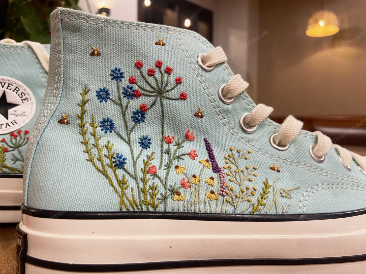 Flower Mint Converse Custom/Gift For Kid/Converse Chuck Taylor 1970s/Custom Embroidery Converse Shoes/Wedding sneakers/Graduation Gift