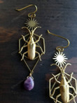 Amethyst Beetle Earrings/Celestial Metaphysical Jewelry/Waterfall Earrings,Boho earrings/Witchy statement earrings/Drops Witchy Jewelry