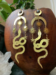 The golden Snake Earrings, Hypoallergenic Wanderlust Jewelry/Celestial Metaphysical Jewelry/Waterfall Boho Witchy statement earrings/Boho Bohemian Drops Jewelry