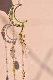Green Fairy Moon Suncatcher, Witchy Window Decor, Mystical Decor, Mini Crystal Hanging Suncatcher