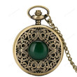 Exquisite Emerald-green Stone Bronze Case Quartz Pocket Watch/White Dial Chain Clock Necklace Pendant Watch/Best Gifts/Birthday Gifts