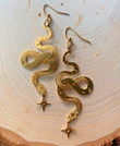 Golden Color Snake Earrings/Bohemian Earings/Wanderlust Jewelry/Magical Witchy Earrings/Healing Crystal/Gothic Earrings/Animal Earrings