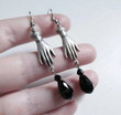 Hand Black beaded pendants earrings Hanging Dangle earringsFace Moon and Star Earrings Large Hoop Earrings/Gothic Earrings