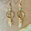 Jade & Green Quartz moon earrings/Hypoallergenic Lithium Quartz/Wanderlust Jewelry/Magical Witchy Earrings/Healing Crystal/Gothic Earrings