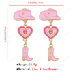 Cool Fashion Hat Love Cowboy Boots Dripping Oil Pink Earrings for Women Vintage Statement Trend Pendant Alloy Woman Earring/Anniversary Gift