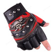 Steampunk Skulls Rivet PU Leather Fingerless Gloves, Motorcycle Punk Gloves, Cosplay Accessories, Gift For Him, Half Finger Gloves