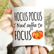Hocus Pocus I Need Coffee To Focus Mug, Happy Halloween Witch Pumpkin Mug, Halloween Gift, Ceramic Pumpkin Autumn Mug, Coffee Mug
