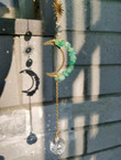 Crescent Moon Green Aventurine Quartz Crystal Suncatcher, Witchcraft Hanging Suncatcher, Rainbow Maker Wall Hanging Decor, Housewarming Gift