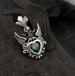 925 Green Angel Heart Sterling Silver Pendant Necklace/Retro Angel Wings Sweater Chain Party/BFF Besties Choker Collar/Renaissance jewelry