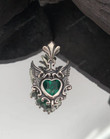 925 Green Angel Heart Sterling Silver Pendant Necklace/Retro Angel Wings Sweater Chain Party/BFF Besties Choker Collar/Renaissance jewelry