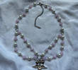 Coquette Pink & White Chain Heart Necklace, Rosary Style Necklace/Fairycore Cottage Necklace/BFF Besties Gothic Choker Collar