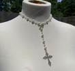 Ivory & Clear Rosary Styled Cross Necklace/Beaded Chain Layered Rosary Necklace/Fairycore Cottage Necklace/BFF Besties Gothic Choker Collar