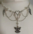 Fairy Angel Wings Heart Charm Grunge Necklace, Fairy Core Pearl Beaded Chain Layered Rosary Necklace, Gothic Jewelry Accessories