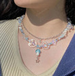 Blue Mushroom Jewelry Necklace Crystal Choker Core Jewelry Grunge Charm Aesthetic Jewelery Charm,Handmade Cottagecore Jewelry, Gift For Her