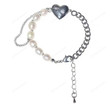 Silver Imitation Pearl Zircon Heart Spliced Bracelet Y2K Girls Aesthetic Cool Pearl Bracelet Jewelry,Grunge,Cottagecore/Y2k Jewelry Necklace