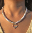 Angel Pearl Necklace, Y2K Jewelry, Pearl Necklace Silver Angel Charm Inside a Heart pendant, Y2K Necklace, Pendant Necklace, Gift For Her