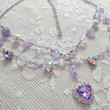 Handmade Dreamy Purple Hearts Clutter Necklace/ Beaded Chain Layered Necklace Rosary Necklace,Fairycore Cottage Necklace