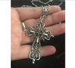 Large Victorian Cross Necklace Long 19” Chain God Silver Religious Gothic Jesus, E Girl Choker Aesthetic,Cottagecore Jewelry