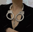 Hyperbole Punk Large Metal Handcuff Pendant Necklace Fashion Niche Design Imitation Pearl Necklace Chokers Jewelry 90s,Cottage Necklace