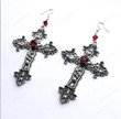 Gothic Red Crystal Cross Drill Earrings, Women Fashion Jewelry Accessories, Witchy Punk Statement Earrings, Victorian Jewelry Earrings
