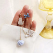 Blue Flower Dangle Earrings Cat Cherry Blossoms Asymmetrical Earring Kitten Jewelry/Fairy Cottagecore Jewelry Accessories/Cosplay Costume