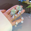 Oval Pearl Resin Flower Tassel Summer Earrings Beach Jewelry Boho Green/Fairy Cottagecore Jewelry Accessories/Cosplay Costume