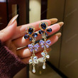 Elegant Vintage Purple Crystal Butterfly Drop Earrings For Women Girls Long Earings Party Jewelry,Fairy Cottagecore Jewelry Accessories