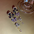 Elegant Vintage Purple Crystal Butterfly Drop Earrings For Women Girls Long Earings Party Jewelry,Fairy Cottagecore Jewelry Accessories