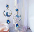 Elegant Moon Star Bule Rhinestone Drop Earrings For Women Girls Waterdrop Crystal Brinco Jewelry,Fairy Cottagecore Jewelry Accessories