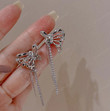 Micro Pave Zircon Butterfly Drop Earrings For Women Rhinestone Long Tassel Jewelry Brinco Gifts,Fairy Cottagecore Jewelry Accessories