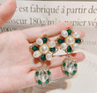 Vintage Fashion Green Crystal Flower Drop Earrings Elegant Pearl Oorbellen Party Jewelry/Bestie Gifts/Fairy jewelry/BFF Gifts